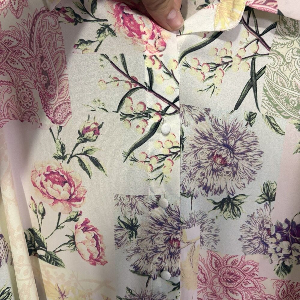 Cynthia Rowley Womens Plus 2X Multicolor Mixed Pattern Button Up Blouse Shirt - Picture 3 of 8